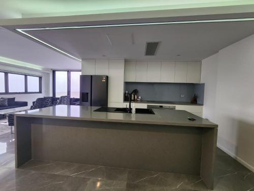 cocina con fregadero y encimera en Gerriviews Penthouse Seaview, en Gerringong