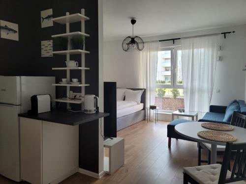 Kuchyňa alebo kuchynka v ubytovaní 16 Apartamenty Ptak Szpital Matki Polki Szpital Kopernika Mandoria Orientarium Atlas Arena Plac Zabaw - Zamojska 20a m16 Parking