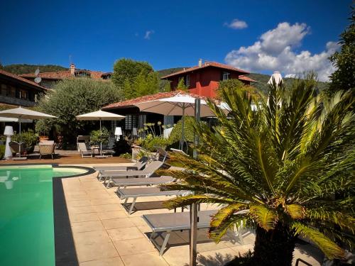 a row of lounge chairs next to a swimming pool at Heidi Bed and Breakfast in Albavilla