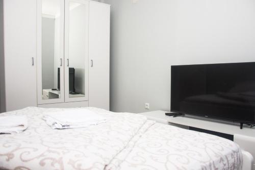 1 dormitorio con 1 cama y TV de pantalla plana en Motel Aura, en Višegrad
