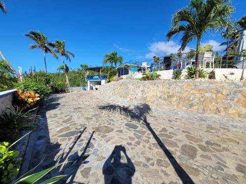 a person standing on a walkway with their shadow at casaenjoysamana in Los Naranjos