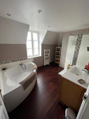 a bathroom with a large tub and a sink at Château de Villefargeau in Villefargeau