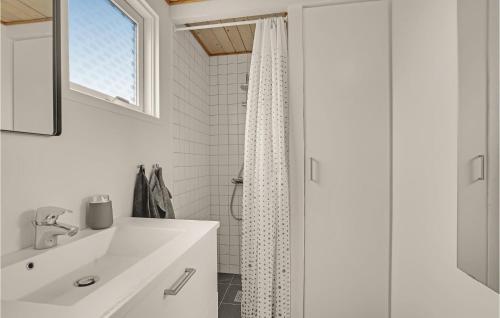 uma casa de banho branca com um lavatório e um chuveiro em 1 Bedroom Gorgeous Home In Hjrring em Hjørring