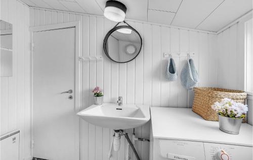 ロンストラップにあるAmazing Home In Hjrring With 1 Bedrooms And Wifiの白いバスルーム(シンク、鏡付)