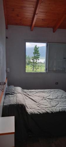 a bedroom with a large bed with a window at Al Paraíso in Tafí del Valle