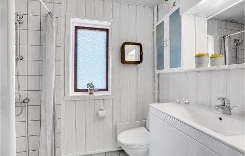 a white bathroom with a toilet and a sink at Cozy Home In Bindslev With Wifi in Terpet