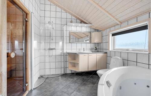 BjerregårdにあるGorgeous Home In Hvide Sande With Kitchenのバスルーム(トイレ、洗面台、バスタブ付)
