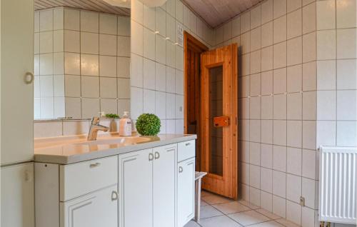 a bathroom with a sink and a mirror at Nice Home In Hvide Sande With 2 Bedrooms, Sauna And Wifi in Bjerregård