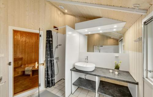BjerregårdにあるStunning Home In Hvide Sande With Kitchenのバスルーム(シンク、シャワー付)