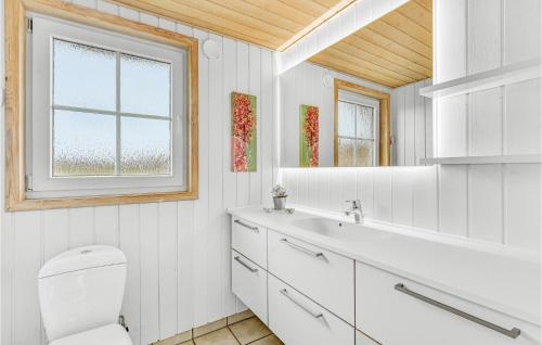 Nørre LyngvigにあるBeautiful Home In Ringkbing With Indoor Swimming Poolのバスルーム(トイレ、洗面台付)、窓が備わります。