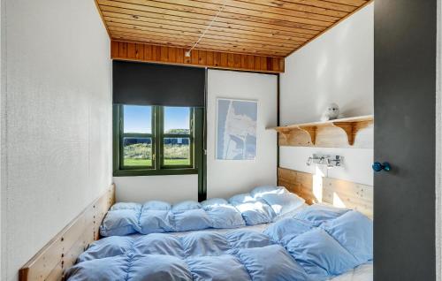a room with a bed with blue pillows in it at 3 Bedroom Beautiful Home In Vestervig in Vestervig