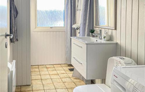 a bathroom with a sink and a toilet and a window at Beautiful Home In Hejls With 3 Bedrooms And Wifi in Hejls