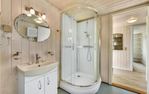 Nørre Lyngvigにある2 Bedroom Awesome Home In Hvide Sandeのバスルーム(シャワー、シンク、鏡付)