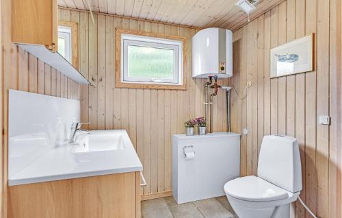 a bathroom with a toilet and a sink at Nice Home In Herning With 3 Bedrooms And Wifi in Herning