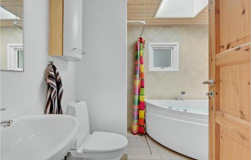 a bathroom with a toilet and a tub and a sink at Nice Home In Hejls With 4 Bedrooms And Wifi in Hejls