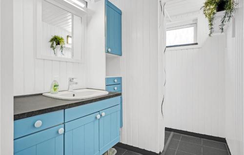 エーベルトフトにあるGorgeous Home In Ebeltoft With Wifiのバスルーム(青いキャビネット、シンク付)