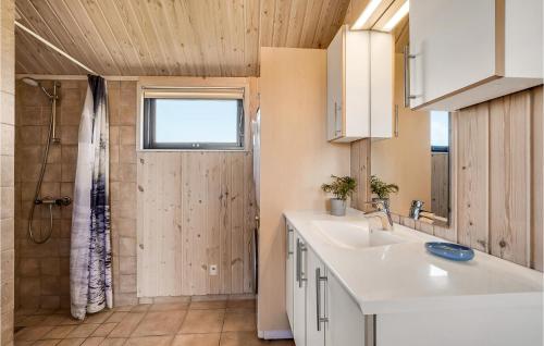 Lild StrandにあるStunning Home In Frstrup With 4 Bedrooms, Sauna And Wifiのバスルーム(シンク、シャワー付)