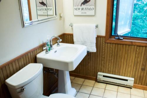 La salle de bains est pourvue d'un lavabo et de toilettes. dans l'établissement The Pelton House, à New Buffalo