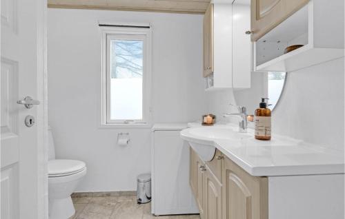 ein weißes Bad mit einem WC und einem Waschbecken in der Unterkunft Cozy Home In Odder With Kitchen in Odder