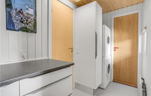 GrønhøjにあるBeautiful Home In Lkken With Saunaのキッチン(冷蔵庫、洗濯機付)