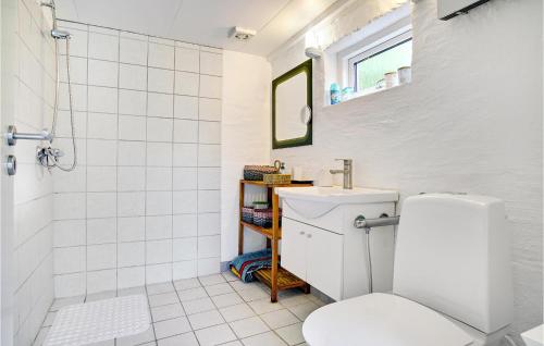 ein Bad mit einem WC, einer Dusche und einem Waschbecken in der Unterkunft Cozy Home In Maribo With Kitchen in Maribo