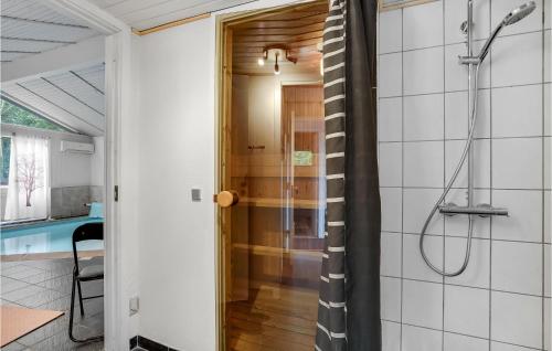 Nørre NebelにあるBeautiful Home In Nrre Nebel With Indoor Swimming Poolのバスルーム(シャワー付)が備わります。