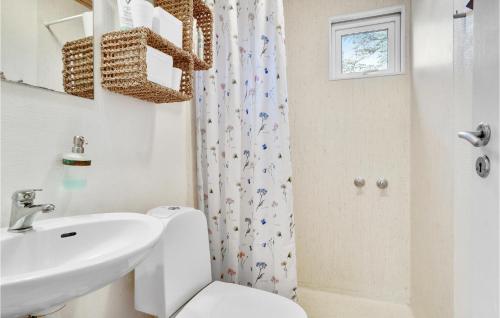 a white bathroom with a toilet and a sink at Beautiful Home In Jerup With 3 Bedrooms And Wifi in Jerup