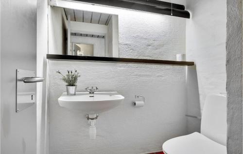 ein weißes Bad mit einem Waschbecken und einem WC in der Unterkunft Feriehotel Tranum Klit in Brovst