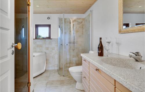 e bagno con doccia, servizi igienici e lavandino. di Gorgeous Home In Hals With Outdoor Swimming Pool a Hals