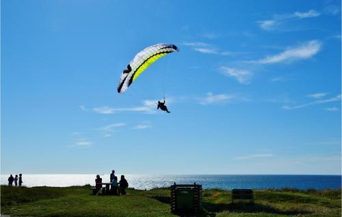 a person is flying a kite on the beach at Klitborgen in Harboør