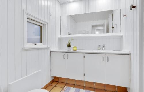 エーベルトフトにあるAmazing Home In Ebeltoft With 4 Bedrooms, Wifi And Indoor Swimming Poolの白いバスルーム(シンク、鏡付)