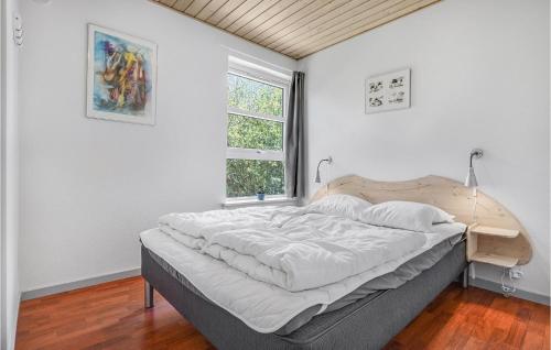 ein Schlafzimmer mit einem großen Bett in einem Zimmer mit einem Fenster in der Unterkunft Lovely Home In Ebeltoft With Kitchen in Ebeltoft