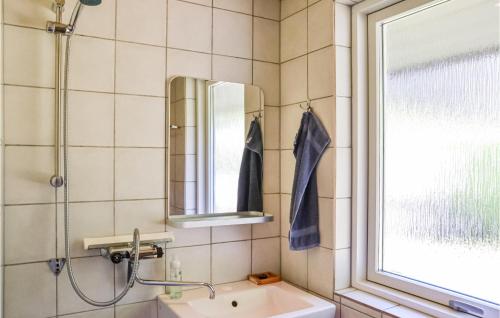 EskebjergにあるAmazing Home In Eskebjerg With 3 Bedrooms, Sauna And Wifiのバスルーム(洗面台、鏡、窓付)