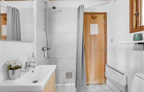 ein Bad mit einem Waschbecken und einer Dusche in der Unterkunft Stunning Home In Hejls With Sauna in Hejls