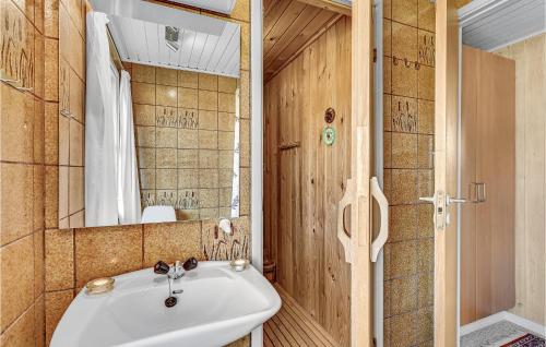 BjerregårdにあるStunning Home In Hvide Sande With Saunaのバスルーム(洗面台、鏡付)