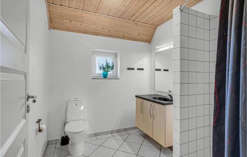 a white bathroom with a toilet and a sink at Nice Home In Skjern With 6 Bedrooms, Sauna And Private Swimming Pool in Lem
