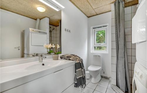biała łazienka z umywalką i toaletą w obiekcie Beautiful Home In Ebeltoft With Indoor Swimming Pool w mieście Ebeltoft