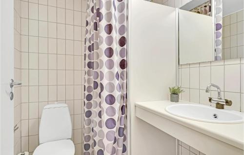 Amazing Apartment In Rudkbing With Kitchen في رودكوبينغ: حمام مع مرحاض ومغسلة