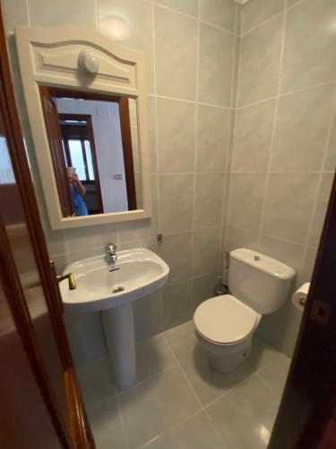 a bathroom with a toilet and a sink and a mirror at ARTZA ETXIE LA CASA EBI01934 in Bermeo