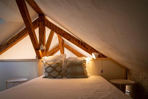 een slaapkamer met een bed op het dak bij Le Sully - Beaucoup de charme à 100m du château in Pau