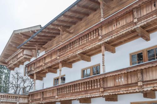 an image of a timber house with wooden beams at Schwüwong - Apartment 22 in Kelchsau
