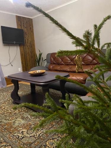 a living room with a coffee table and a couch at Zator apartaments in Vyshkiv