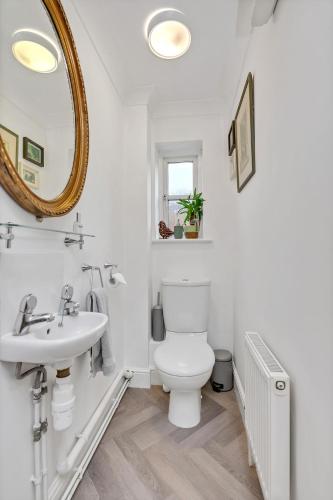 a bathroom with a sink and a toilet and a mirror at 10 St Edmundsbury Mews in Bury Saint Edmunds
