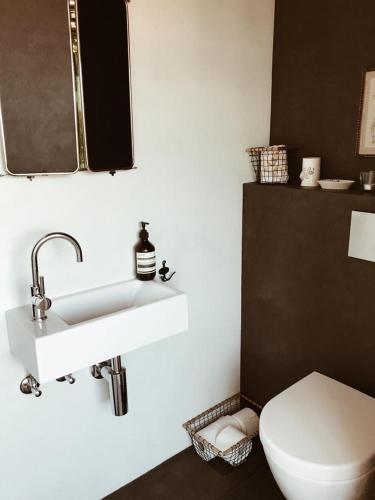 a bathroom with a sink and a toilet at AVLiving City INSIDE NINE Basel in Basel