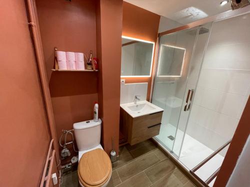 a bathroom with a shower and a toilet and a sink at Studio La Mitre Mourillon à 2 pas des plages in Toulon