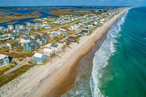 an aerial view of a beach with houses and the ocean at Seashore's Best in North Topsail Beach