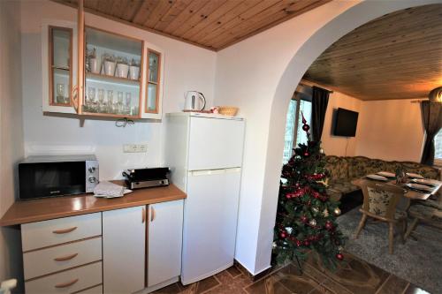 cocina con árbol de Navidad en la sala de estar en Holiday Home Kali, en Hočko Pohorje