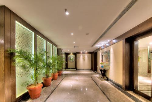 a hallway with potted plants on the walls at Best Western Summerlea in Jalandhar