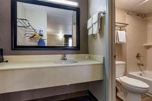 a bathroom with a sink and a toilet and a mirror at Quality Inn Duncan Spartanburg West in Duncan