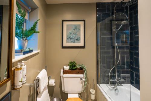 a bathroom with a toilet and a shower at Prince of Burford in Burford